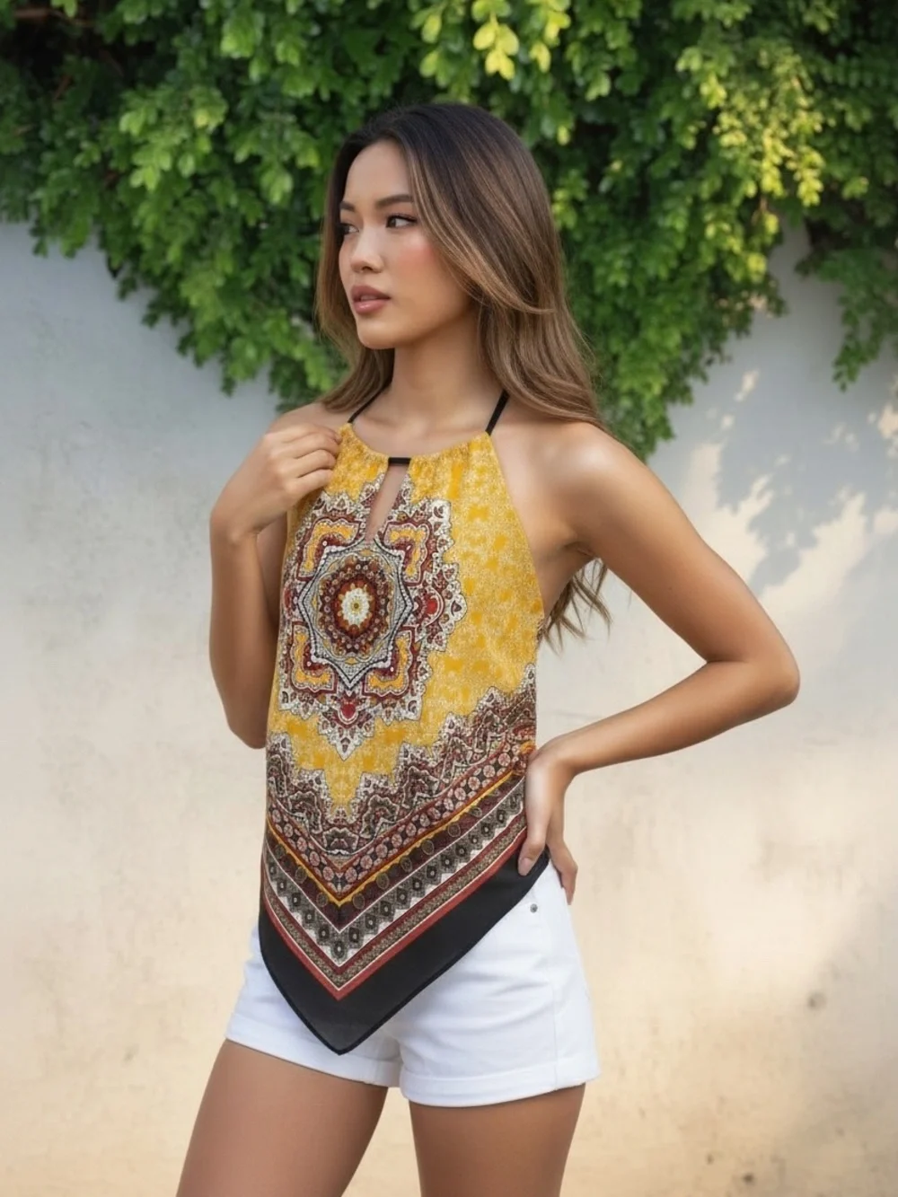 by & by Yellow Printed Halter-Style Scarf Hem Camisole - Picture 3 of 7